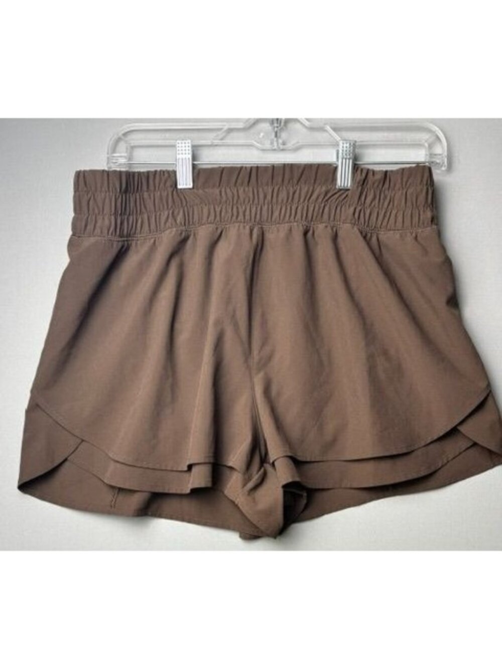 Calia Women's Medium Brown Tulip Hem Running Athletic Shorts Lined Pull On